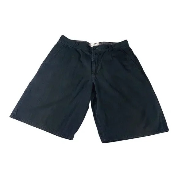 Ocean Pacific OP Men's Flat Front Black/ Gray Pinstripe Chino Cotton Shorts 34 - Picture 2 of 5